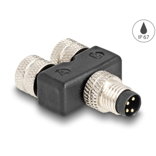 Delock M8 Y-Splitter A-coded 4 pin male to 2 x female parallel connection