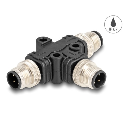 Delock M12 T-Splitter A-coded 4 pin male to 2 x male parallel connection