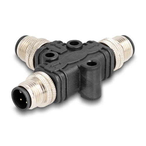 Delock M12 T-Splitter A-coded 4 pin male to 2 x male parallel connection