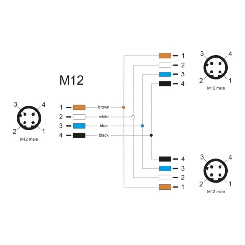 Delock M12 T-Splitter A-coded 4 pin male to 2 x male parallel connection