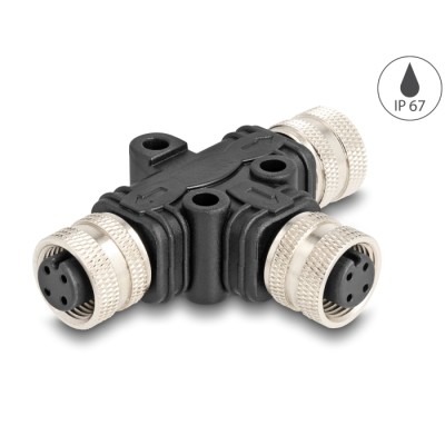 Delock M12 T-Splitter A-coded 4 pin female to 2 x female parallel connection