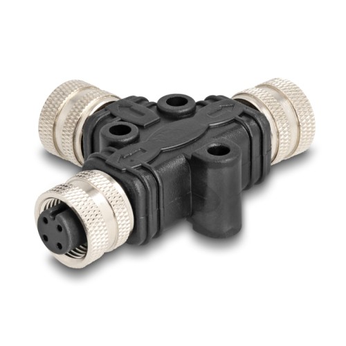 Delock M12 T-Splitter A-coded 4 pin 1 x female to 2 x female parallel connection
