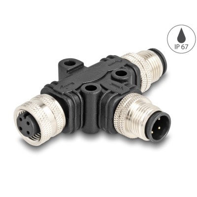 Delock M12 T-Splitter A-coded 4 pin male to 1 x male und 1 x female parallel connection