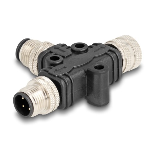Delock M12 T-Splitter A-coded 4 pin 1 x male to 1 x male und 1 x female parallel connection