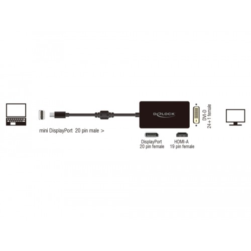 Delock Adapter mini DisplayPort 1.1 male  DisplayPort / HDMI / DVI female Passive black