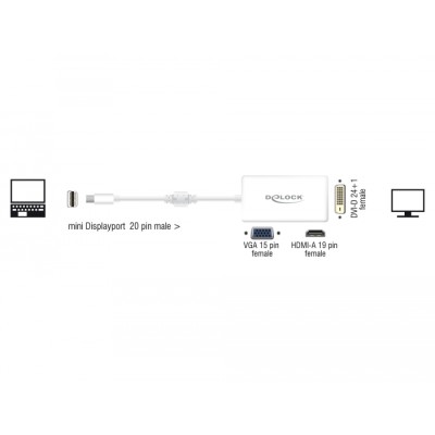 Delock Adapter mini DisplayPort 1.1 male  VGA / HDMI / DVI female Passive white 2