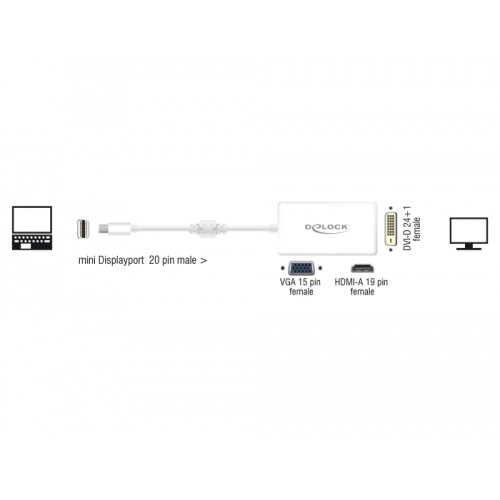 Delock Adapter mini DisplayPort 1.1 male  VGA / HDMI / DVI female Passive white