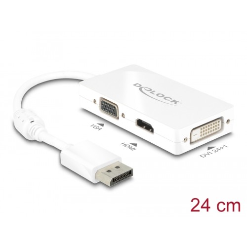 Delock Adapter DisplayPort 1.1 male  VGA / HDMI / DVI female Passive white