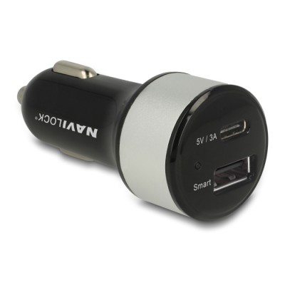 Navilock Car charger 1 x USB Type-C™ + 1 x USB Type-A 25 W