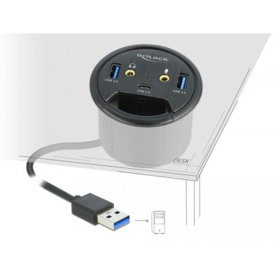 3 Port In-Desk Hub USB 1 x USB Type-C™ and 2 x USB Type-A + HD-Audio Ports