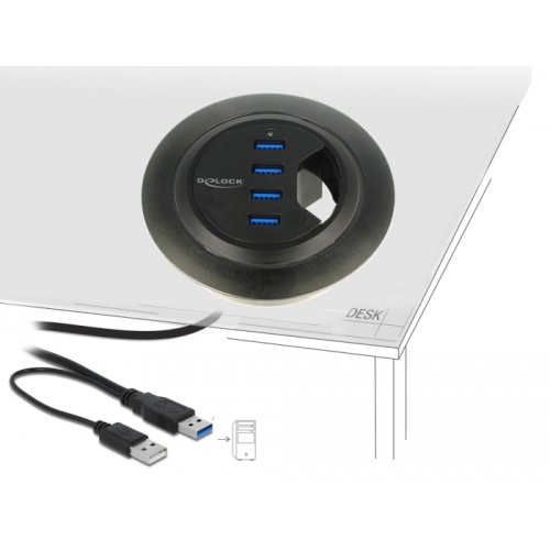 Delock In-Desk Hub 4 Port USB 3.0