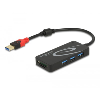 Delock External USB 3.1 Gen 1 Hub USB Type-A > 3 x USB Type-A + 2 Slot SD Card Reader