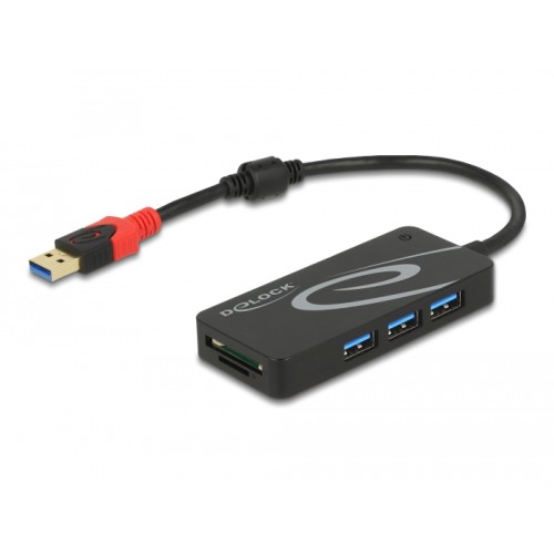 Delock External USB 3.2 Gen 1 Hub USB Type-A  3 x USB Type-A + 2 Slot SD Card Reader
