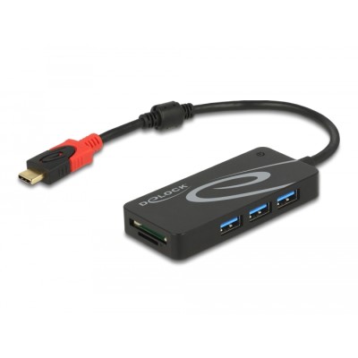 Delock External USB 3.1 Gen 1 Hub USB Type-C™ > 3 x USB Type-A + 2 Slot SD Card Reader black