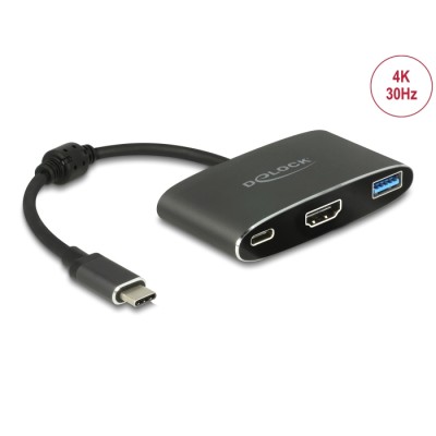 Delock Adapter USB Type-C™ male > HDMI female (DP Alt Mode) 4K 30 Hz + USB Type-A + USB Type-C™ PD