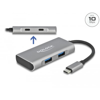 Delock External USB 3.2 Gen 2 USB Type-C™ Hub with 2 x USB Type-A and 2 x USB Type-C™