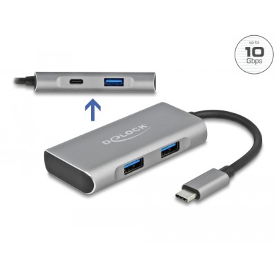 Delock External USB 3.2 Gen 2 USB Type-C™ Hub with 3 x USB Type-A and 1 x USB Type-C™