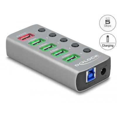 Delock USB 3.2 Gen 1 Hub with 4 Ports + 1 Fast Charging Port with Switch and Illumination