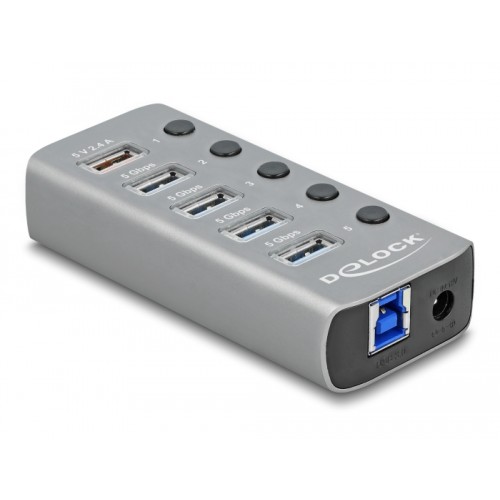 Delock USB 3.2 Gen 1 Hub with 4 Ports + 1 Fast Charging Port with Switch and Illumination