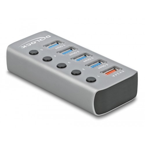 Delock USB 3.2 Gen 1 Hub with 4 Ports + 1 Fast Charging Port with Switch and Illumination