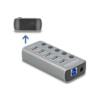 Delock USB 3.2 Gen 1 Hub with 4 Ports + 1 Fast Charging Port + 1 USB-C™ PD 3.0 Port with Switch and Illumination 2
