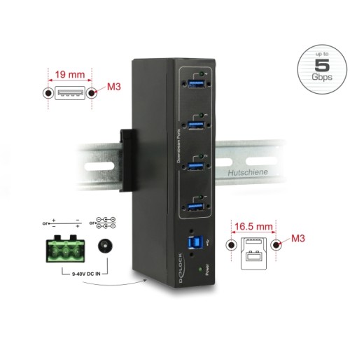 Delock External Industry Hub 4 x USB 3.0 Type-A with 15 kV ESD protection