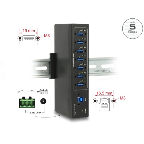 Delock External Industry Hub 7 x USB 3.0 Type-A with 15 kV ESD protection