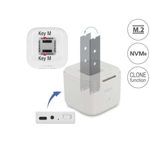 Delock M.2 Docking Station for 2 x M.2 NVMe PCIe SSD with Clone function