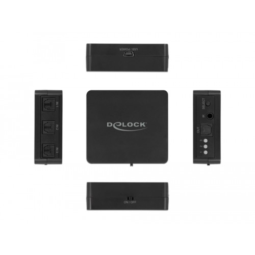 Delock S/PDIF TOSLINK Switch 3 In 1 Out with IR Remote Control and USB Powered