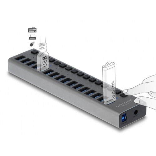 Delock External USB 5 Gbps Hub with 16 Ports + Switch