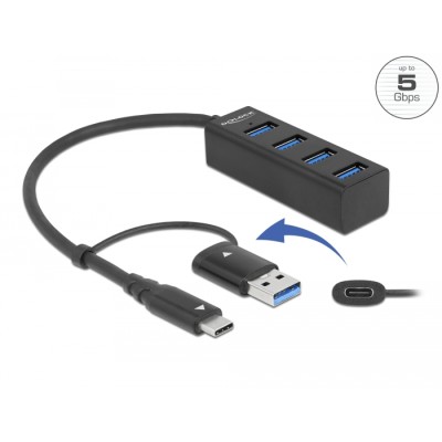 Delock 4 Port USB 3.2 Gen 1 Hub with USB Type-C™ or USB Type-A connector