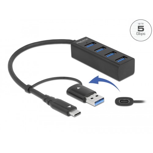 Delock 4 Port USB 3.2 Gen 1 Hub with USB Type-C™ or USB Type-A connector