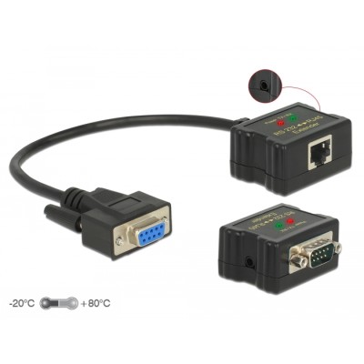 Delock Extender RS-232 DB9 female RJ45 female to RS-232 DB9 male RJ45 female ESD protection 1200 m range extended temperature ra