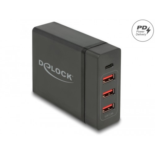 Delock USB Charger 1 x USB Type-C™ PD 3.0 + 3 x USB Type-A 60 W + 12 W