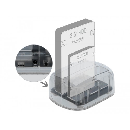 Delock USB Type-C™ Docking Station for 2 x SATA HDD / SSD transparent
