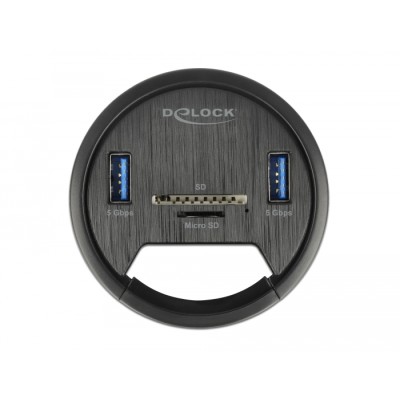 Delock 2 Port Tisch-Hub 2 x SuperSpeed USB Typ-A und Card Reader für SD und Micro 2