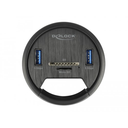Delock 2 Port Tisch-Hub 2 x SuperSpeed USB Typ-A und Card Reader für SD und Micro