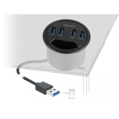 Delock 4 Port In-Desk Hub with 4 x SuperSpeed USB Type-A Port