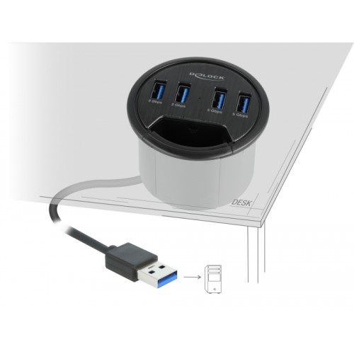 Delock 4 Port In-Desk Hub with 4 x SuperSpeed USB Type-A Port
