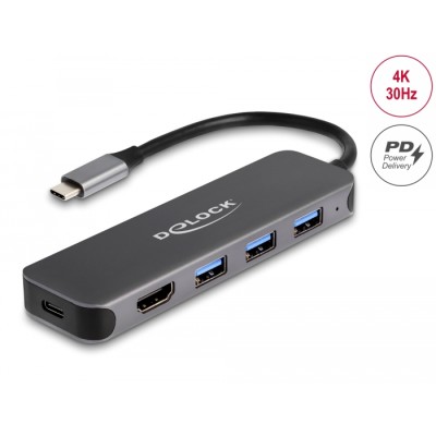 Delock 3 Port USB Hub and 4K HDMI output with USB Type-C™ connection and PD 85 Watt