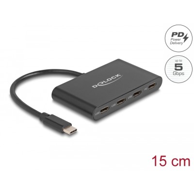 Delock USB 3.2 Gen 1 USB Type-C™ Hub with 3 x USB Type-C™ female + 1 x USB Type-C™ PD 100 Watt