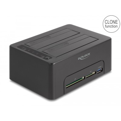 Delock USB Dual Docking Station for 2 x SATA HDD / SSD with Clone Function and Card Reader + additional USB Port
