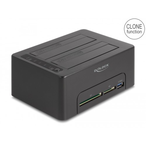 Delock USB Dual Docking Station for 2 x SATA HDD / SSD with Clone Function and Card Reader + additional USB Port