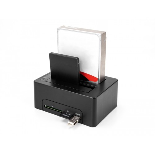 Delock USB Dual Docking Station for 2 x SATA HDD / SSD with Clone Function and Card Reader + additional USB Port