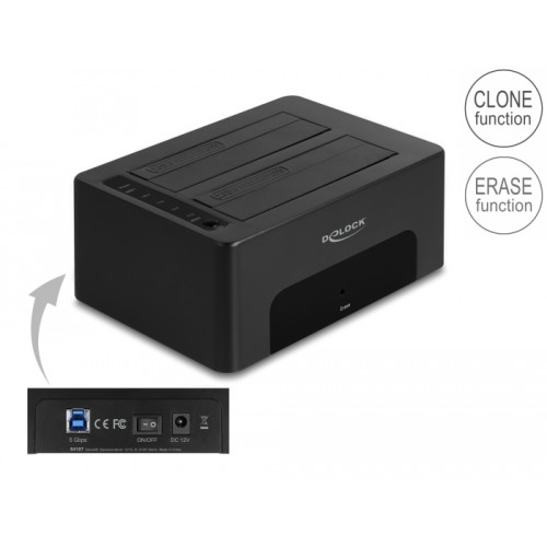 Delock USB Dual Docking Station for 2 x SATA HDD / SSD with Clone and Erase Function