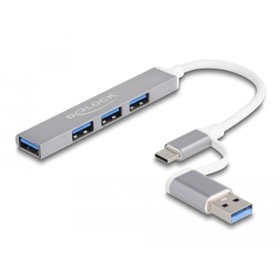 Delock 4 Port Slim USB Hub with USB Type-C™ or USB Type-A to 3 x USB 2.0 Type-A female + 1 x USB 5 Gbps Type-A female 2
