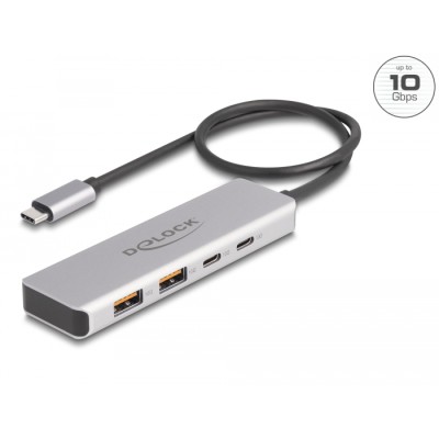 Delock USB 10 Gbps USB Type-C™ Hub with 2 x USB Type-A and 2 x USB Type-C™ with 35 cm connection cable