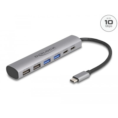 Delock 6 Port USB Hub with 4 x USB Type-A female and 2 x USB Type-C™ female