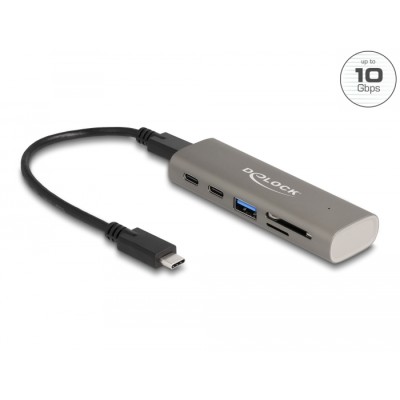 Delock 3 Port USB 10 Gbps Hub including SD and Micro SD Card Reader with USB Type-C™ connector