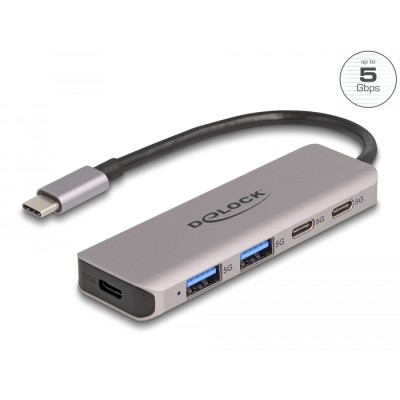 Delock USB 5 Gbps 2 Port USB Type-C™ and 2 Port Type-A Hub with USB Type-C™ connector